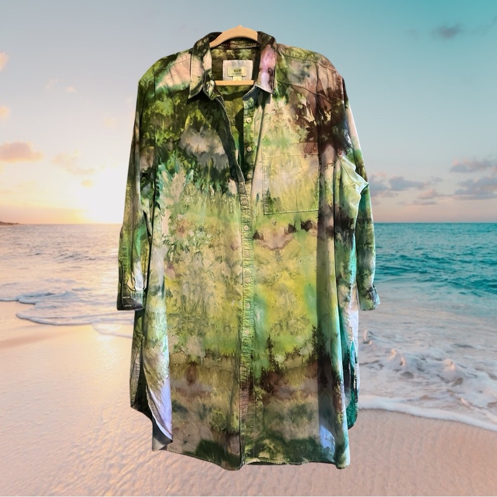 Anthropologie Maeve Custom Ice Dyed “Soren” 2X Shirt Dress